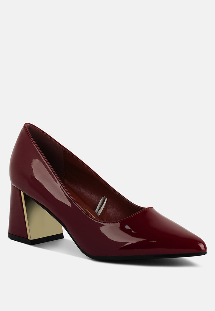 zaila metallic accent block heel pumps by ruw#color_burgundy