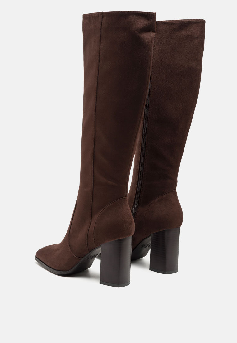 zilly knee high faux suede boots#color_brown