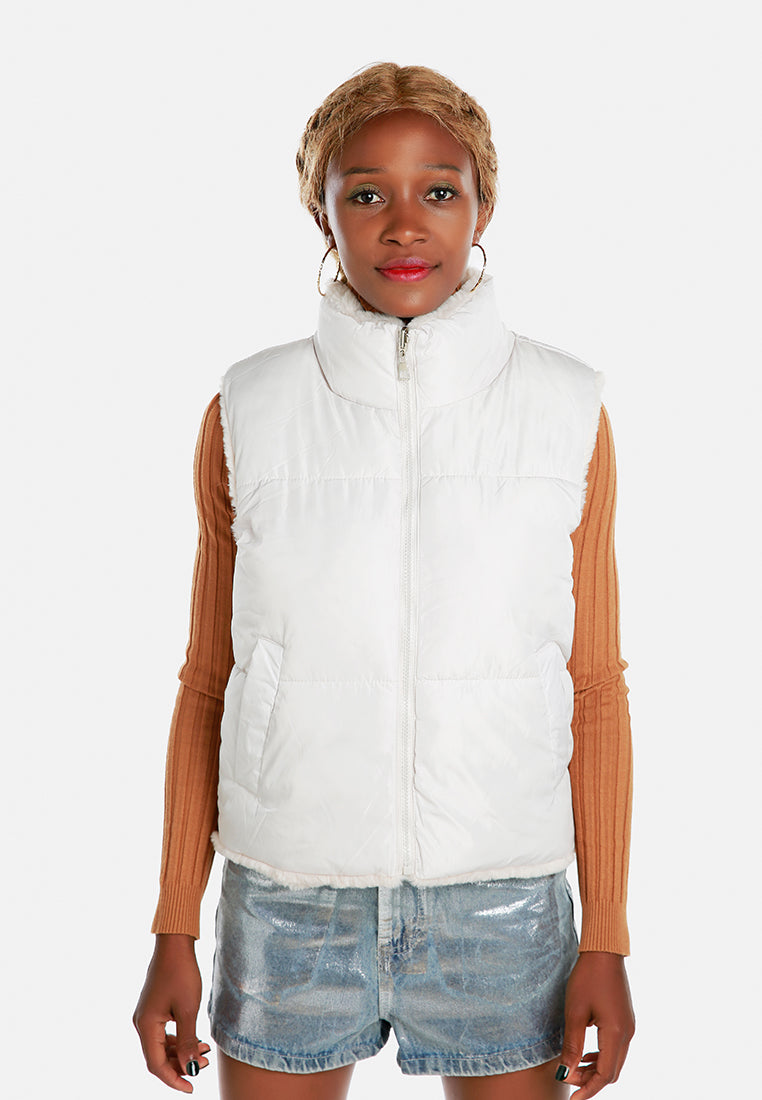zipper reversible sleeveless jacket by ruw#color_cream