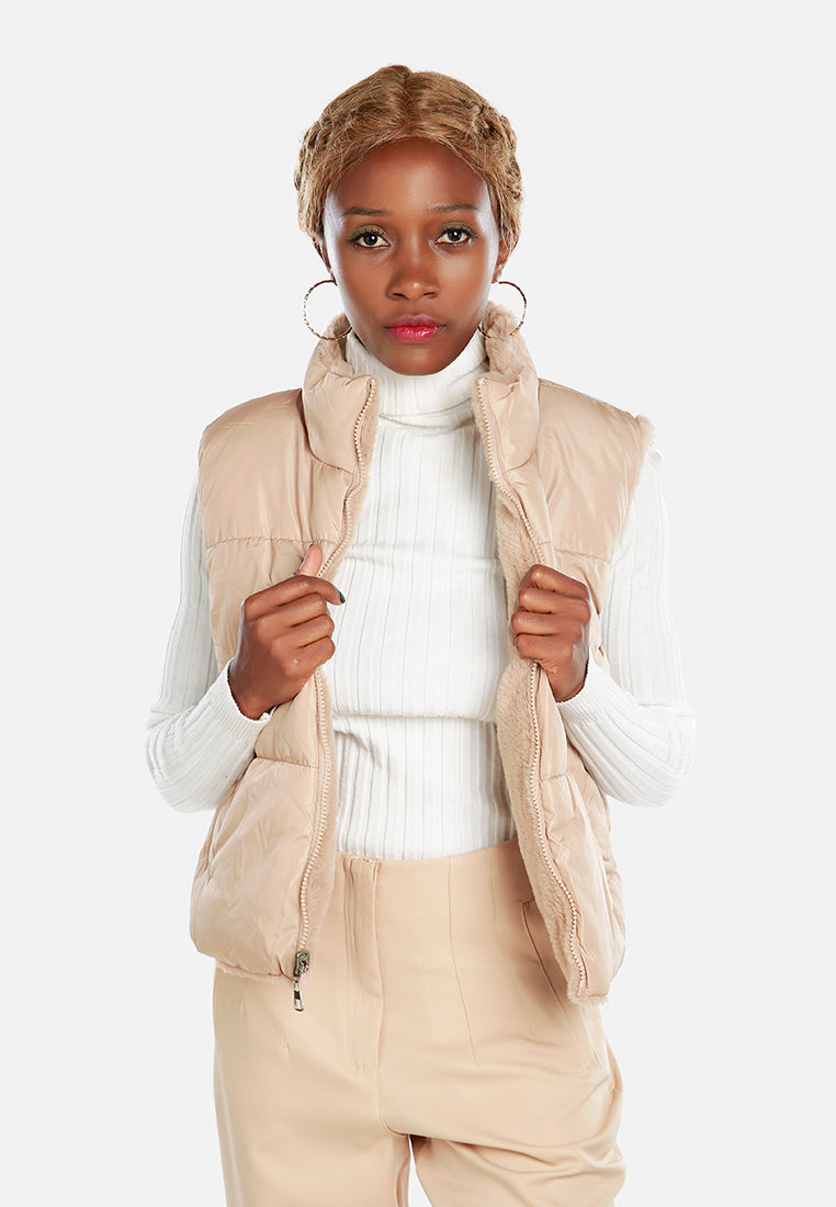 zipper reversible sleeveless jacket by ruw#color_taupe