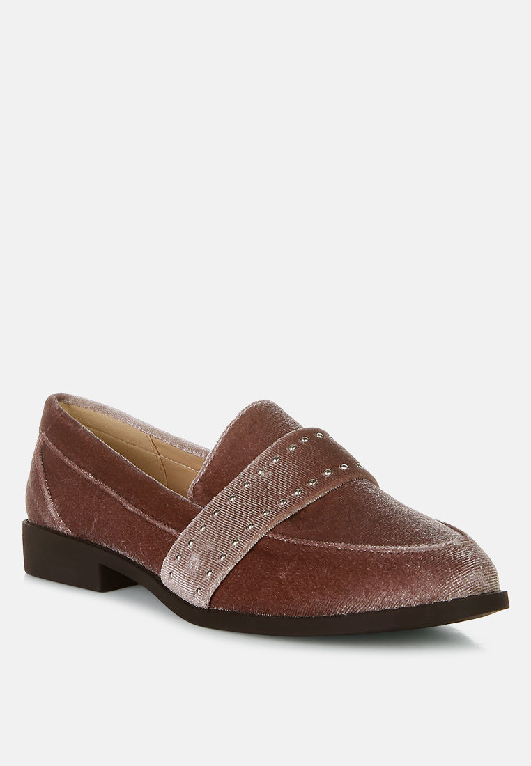 walkin stud detail velvet loafers by ruw#color_taupe