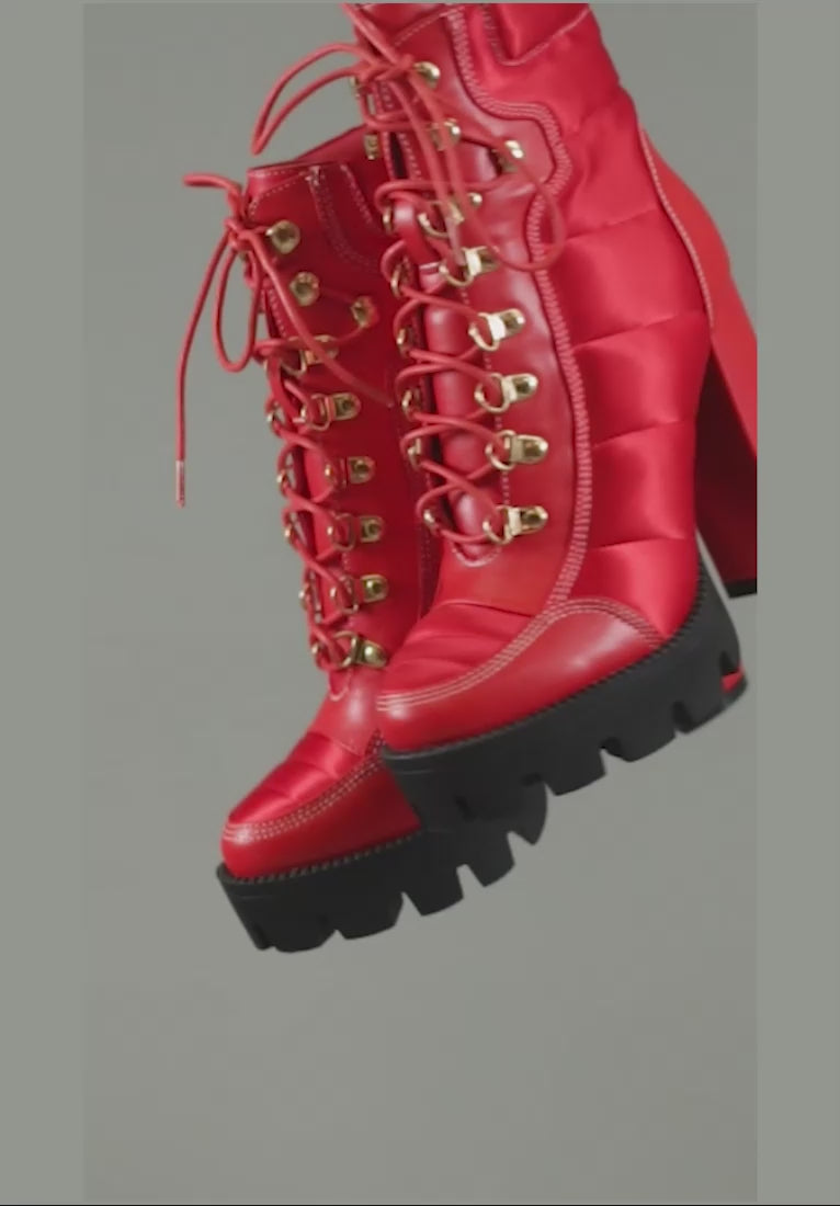 scotch high heel quilted satin biker boots#color_red