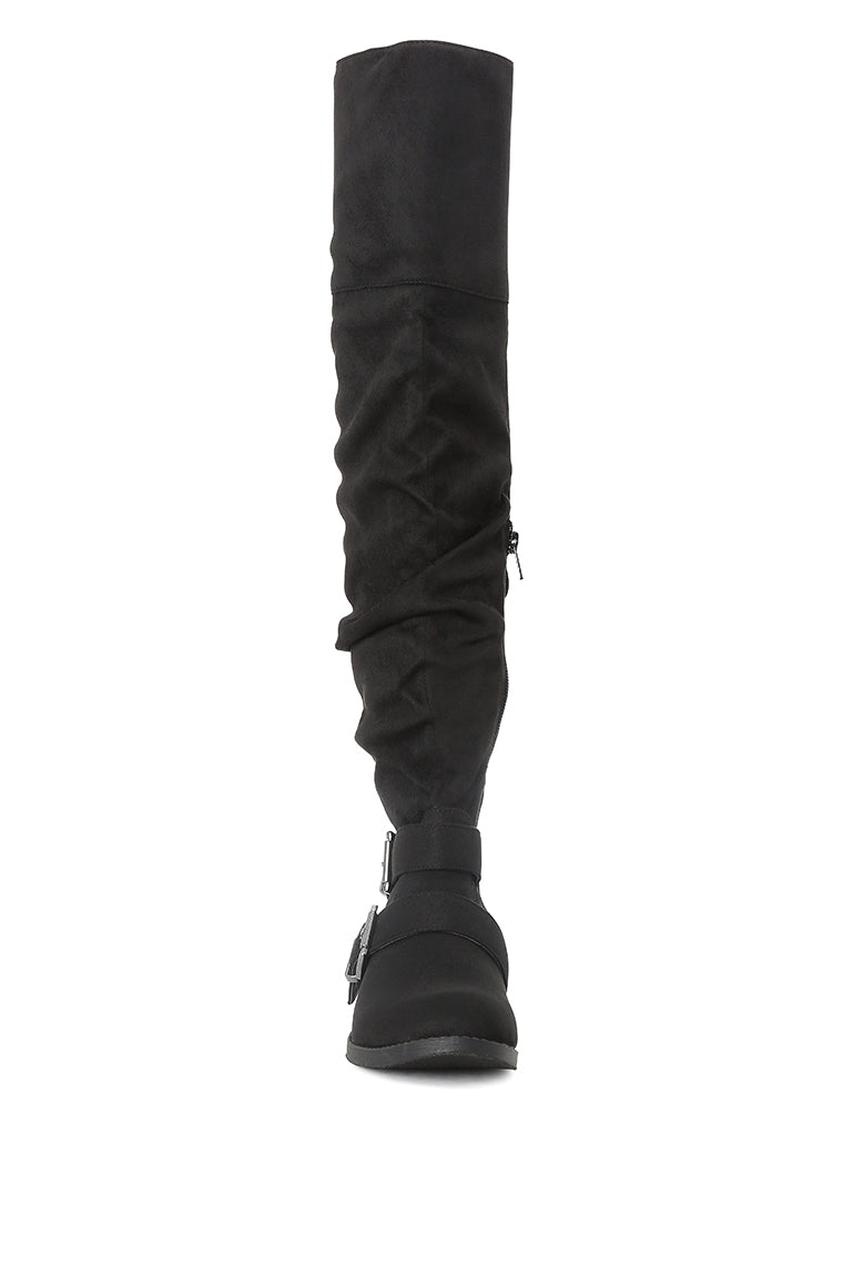 EMANUELLE Black Knee Boots with Adjustable Buckle#color_black