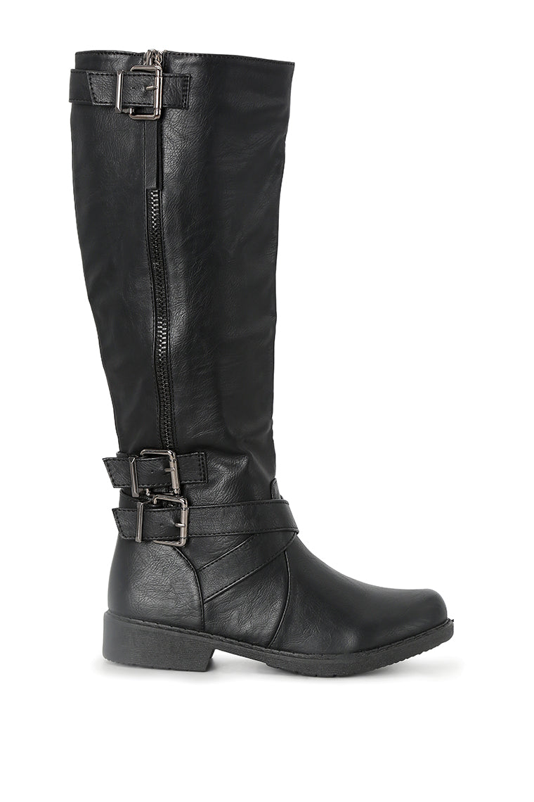 Women's Black Knee High Boots#color_black