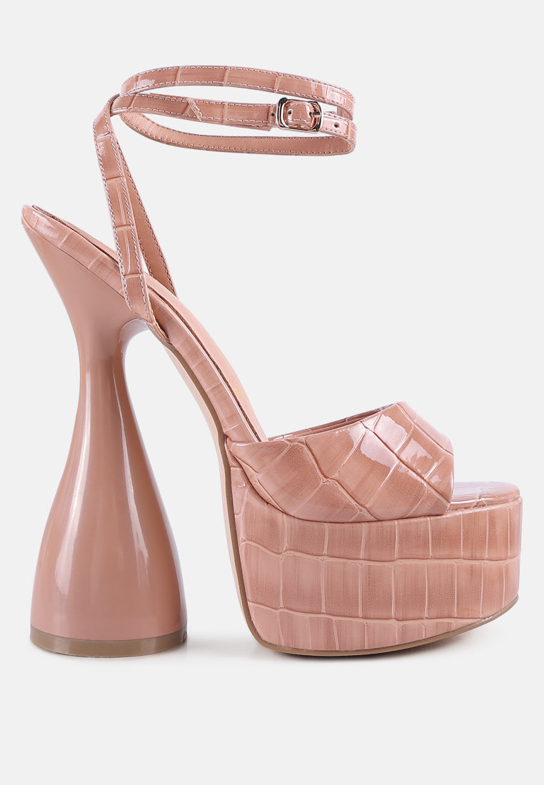 drop dead patent croc ultra high platform sandals by ruw#color_peach