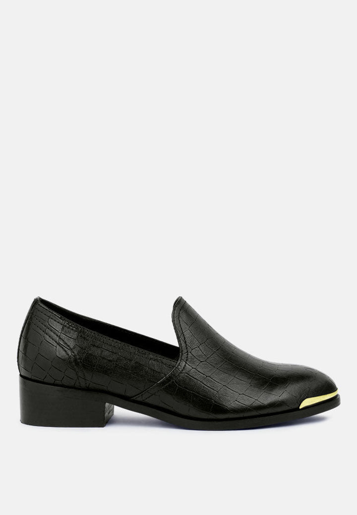 lilliam metal highlight casual leather loafers#color_black
