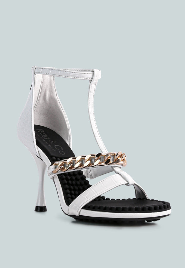 dakota metal chain mid heel sandals#color_white