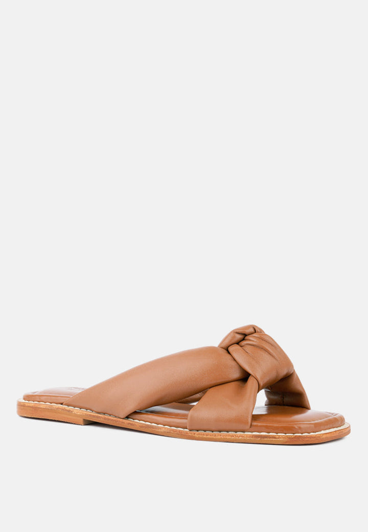 chubs puffy strap sliders flat by ruw#color_tan