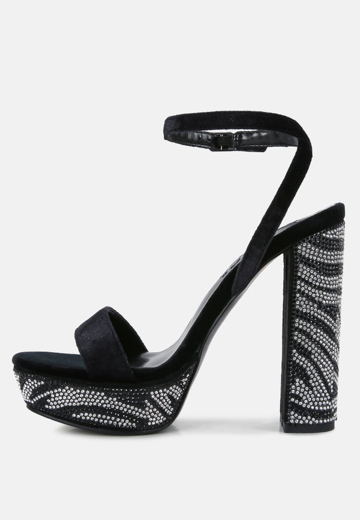 zircon rhinestone patterned high heel sandals#color_black