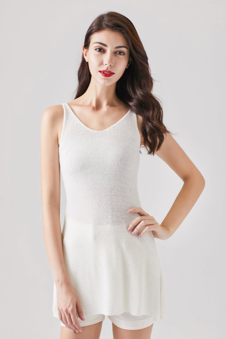 spaghetti knitted tunic top#color_white