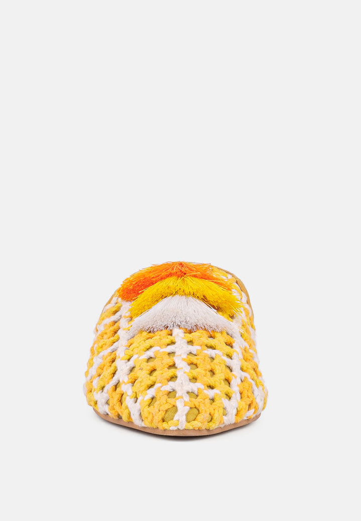 mariana woven flat mules with tassels#color_yellow