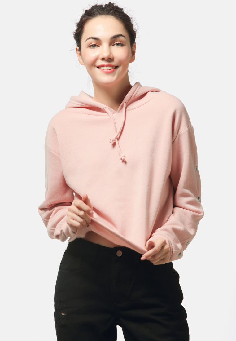 button detailed sleeve hoodie#color_pink