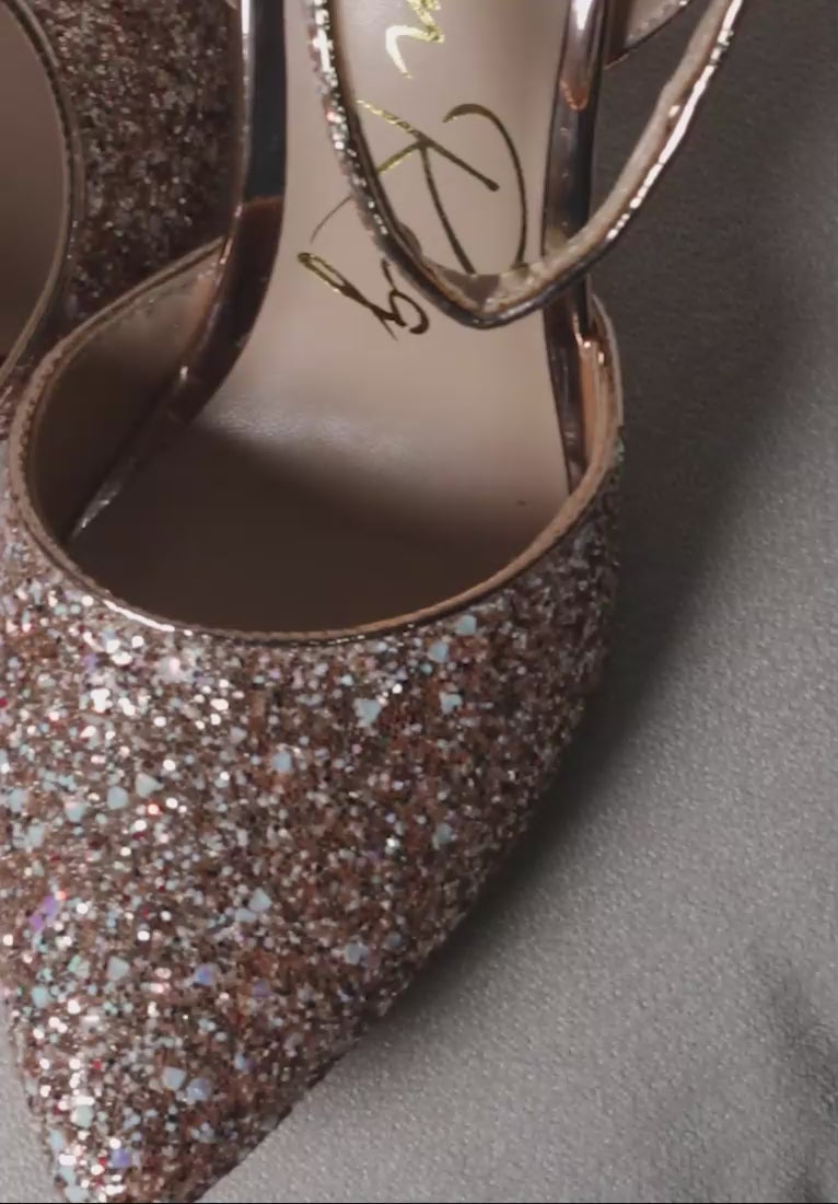 cloriss diamante embellished glitter high heels#color_rose-gold