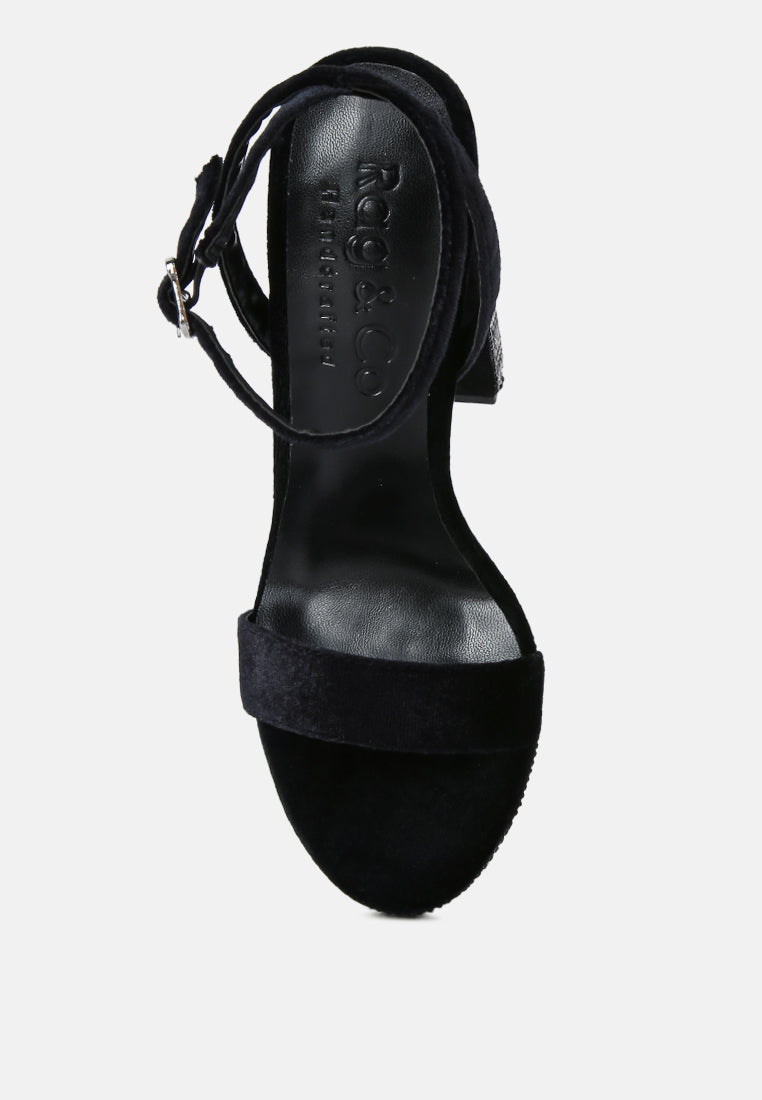 zircon rhinestone patterned high heel sandals#color_black