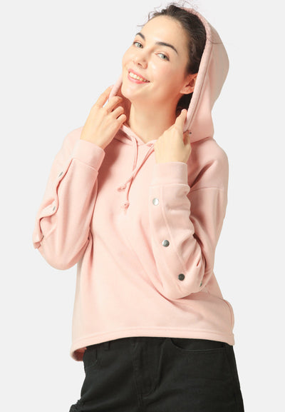 button detailed sleeve hoodie#color_pink