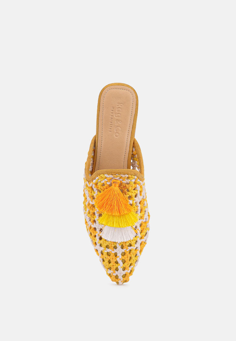 mariana woven flat mules with tassels#color_yellow