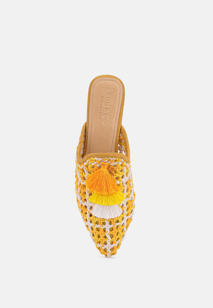 mariana woven flat mules with tassels by ruw#color_yellow