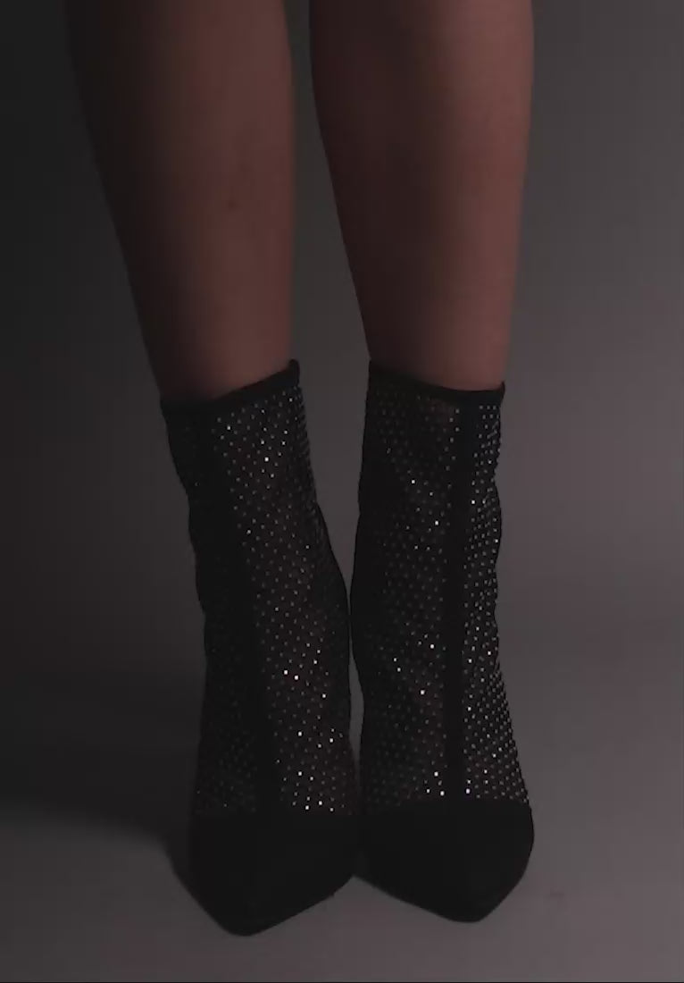 jazz mesh diamante detail high heel boots#color_black