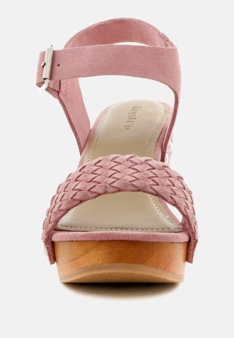 april wooden clogs in suede weave by ruw#color_light-pink