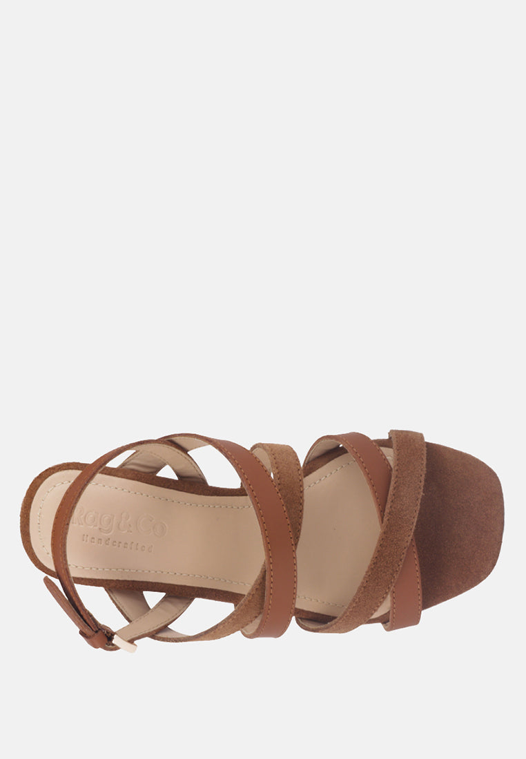 astrid mid heeled block leather sandal by ruw#color_tan