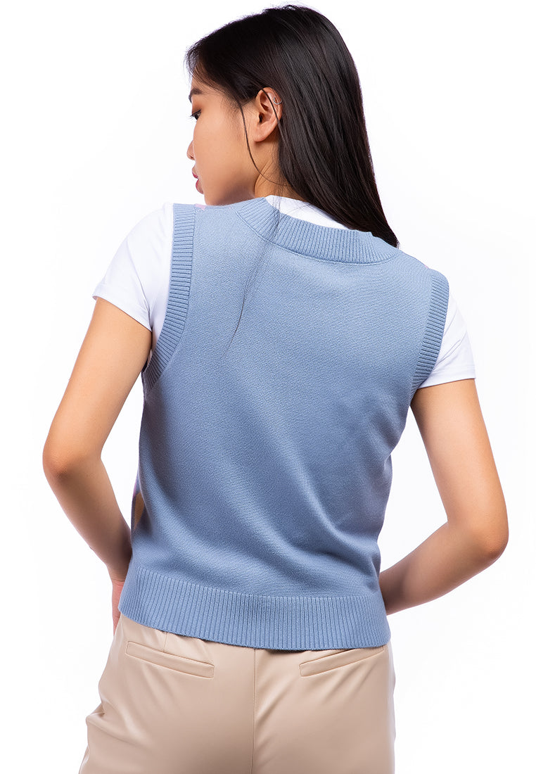 argyle checks short cardigan sweater#color_blue-lavender