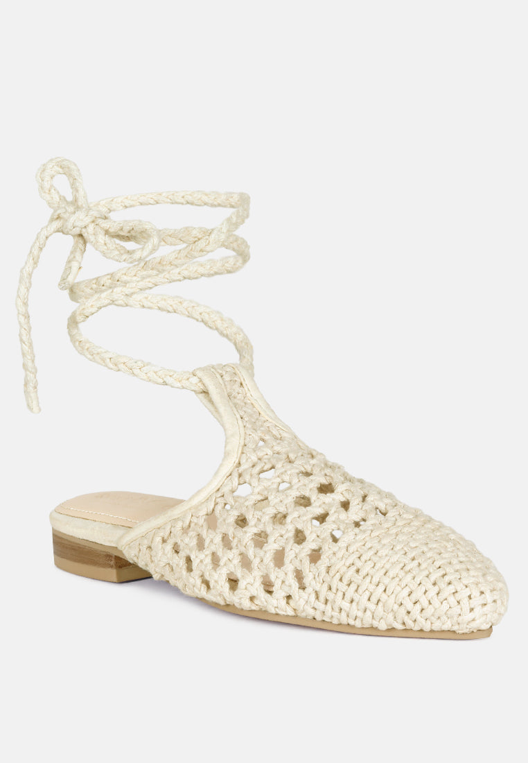 bartsi handwoven cotton tie up mule flats#color_off-white