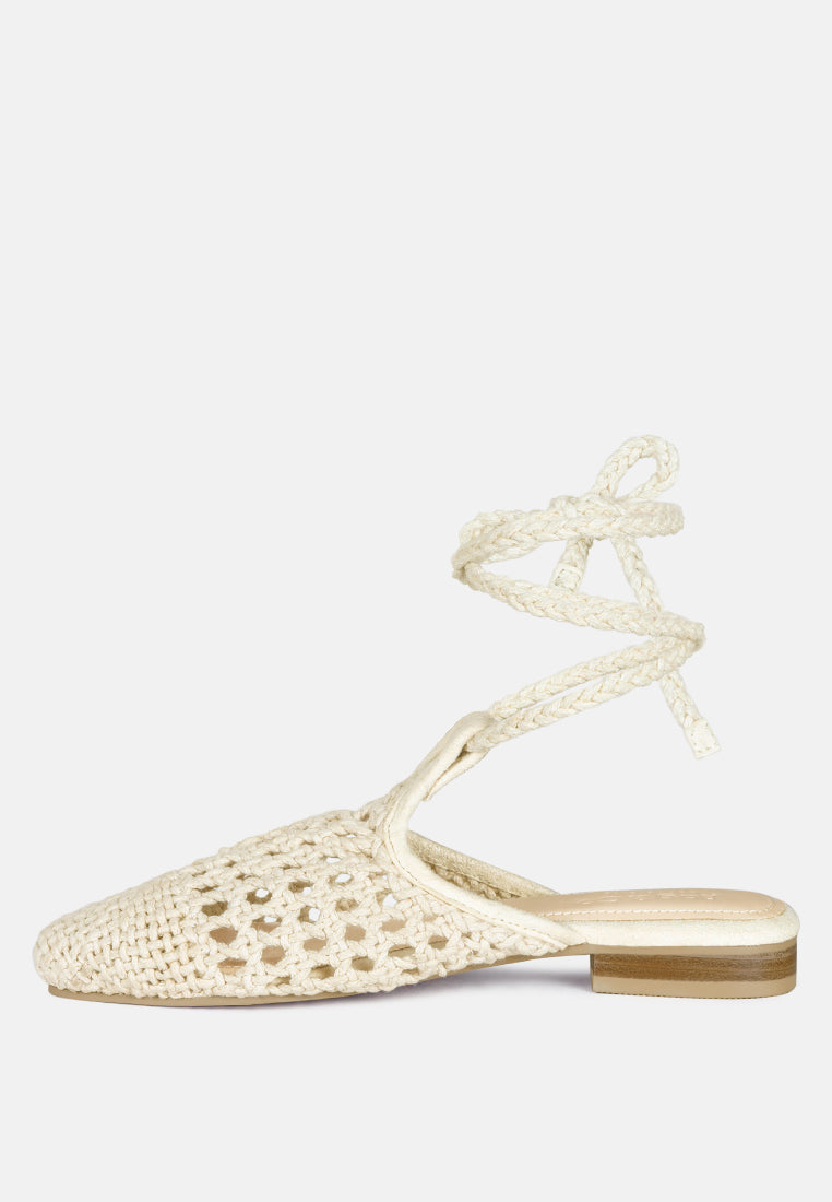 bartsi handwoven cotton tie up mule flats by ruw#color_off-white