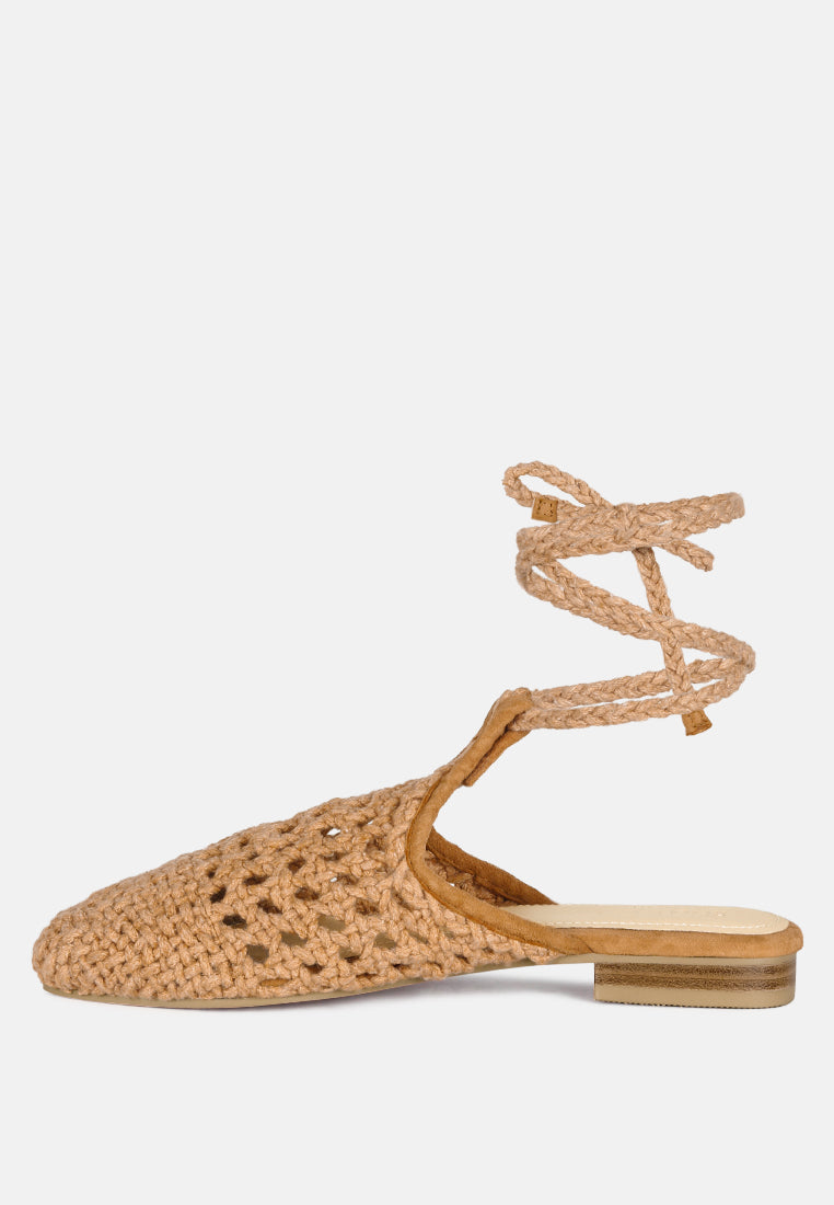 bartsi handwoven cotton tie up mule flats by ruw#color_tan