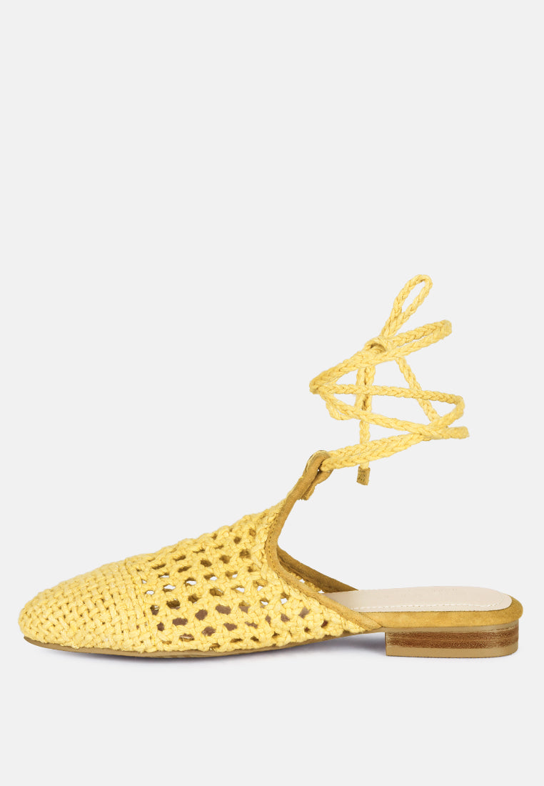 bartsi handwoven cotton tie up mule flats by ruw#color_yellow