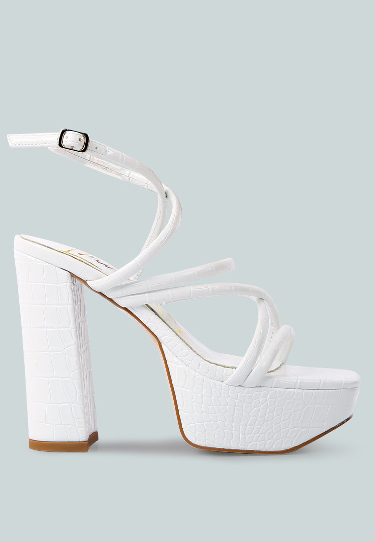 beam tips strappy platform chunky high heels#color_off-white