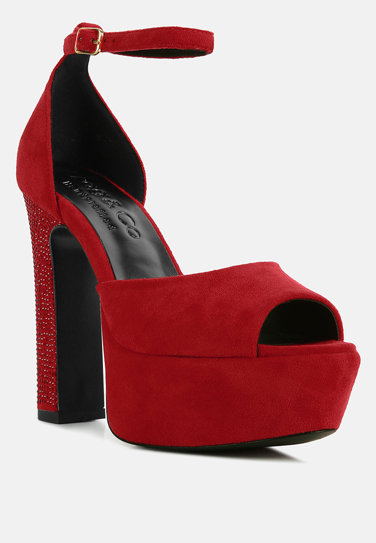 NADETTA SILVER PLATFORM DIAMANTE BLOCK HEELS | Ankle buckle heels, Black  peep toe heels, Heels