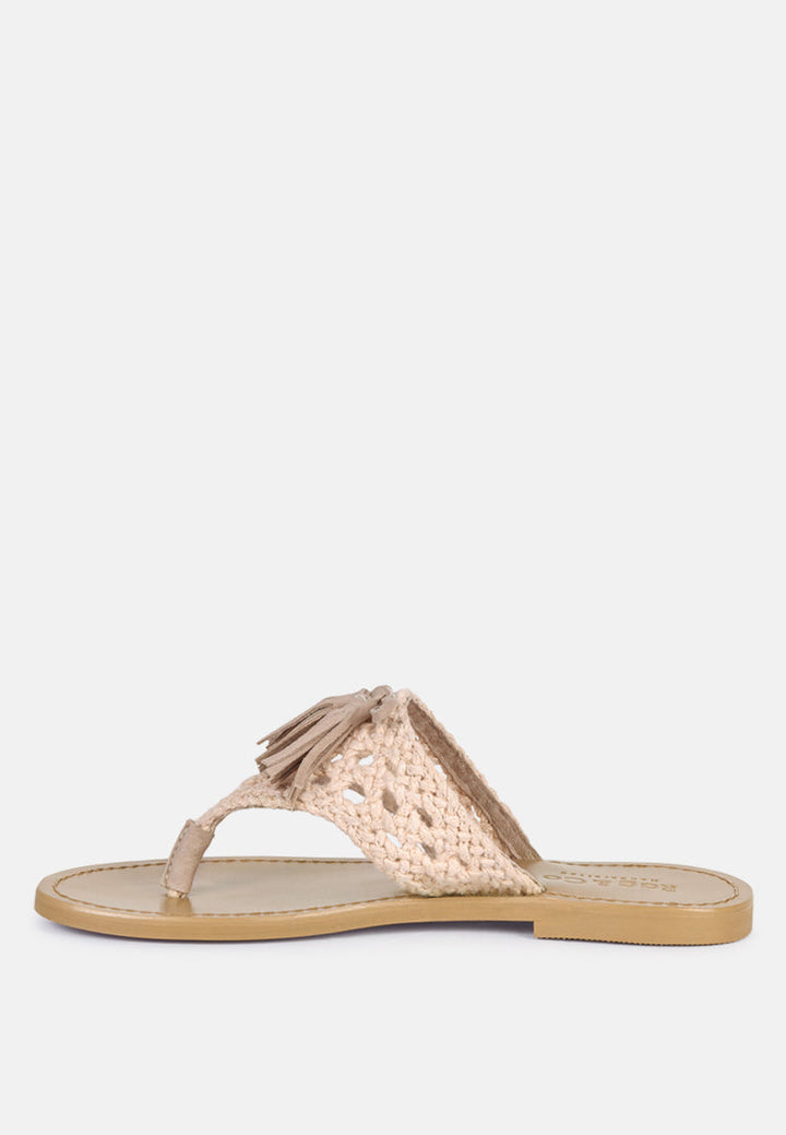beech handwoven natural suede tassel thong flats by ruw#color_latte