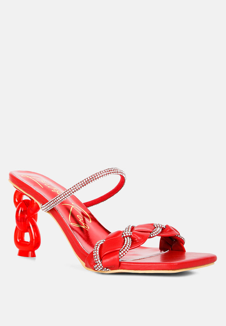 big plan diamante detail mid heel sandals by ruw#color_red