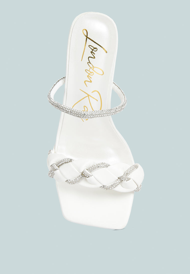 big plan diamante detail mid heel sandals by ruw#color_white