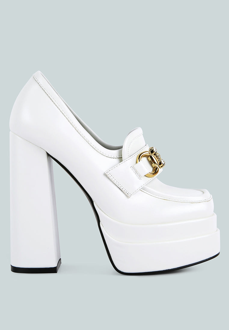 bratz horsebit diamante embellished chunky platform loafers by ruw#color_white