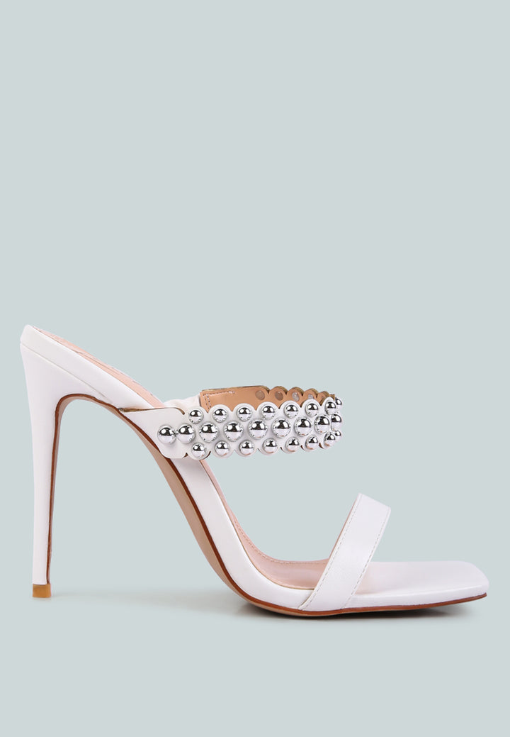 bandy high heel metal ball sandals#color_white
