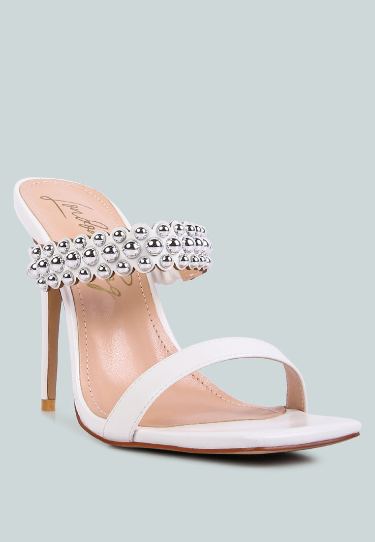 bandy high heel metal ball sandals#color_white
