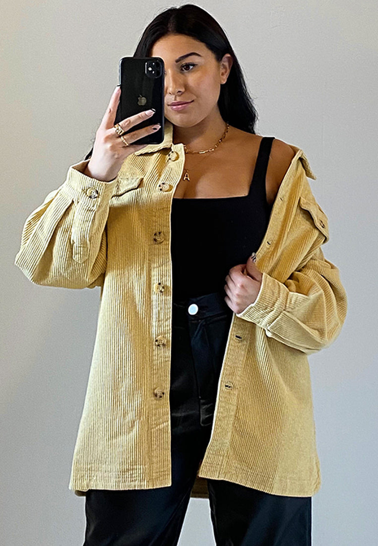 being my way over-sized corduroy shirt in tan#color_tan