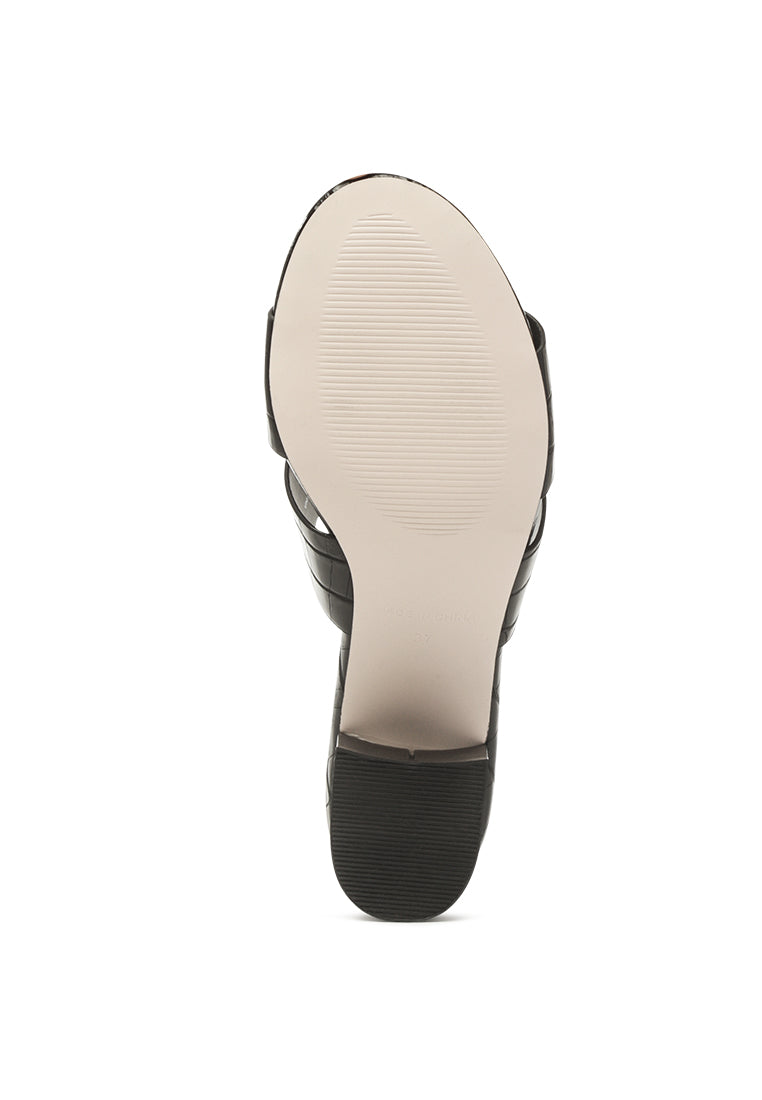 belen croc print slip-on sandals#color_black