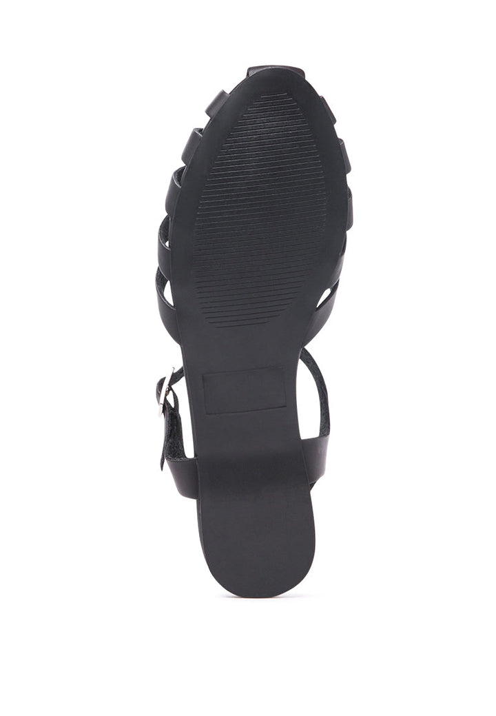 fin caged flat sandals#color_black
