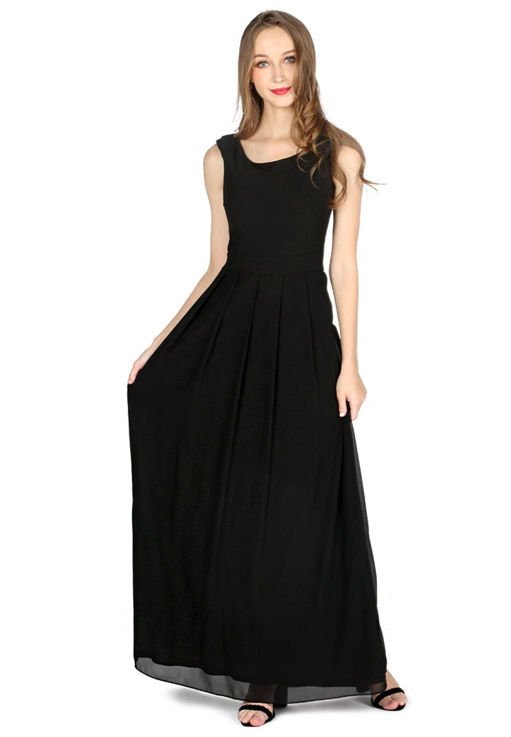 chiffon maxi dress#color_black