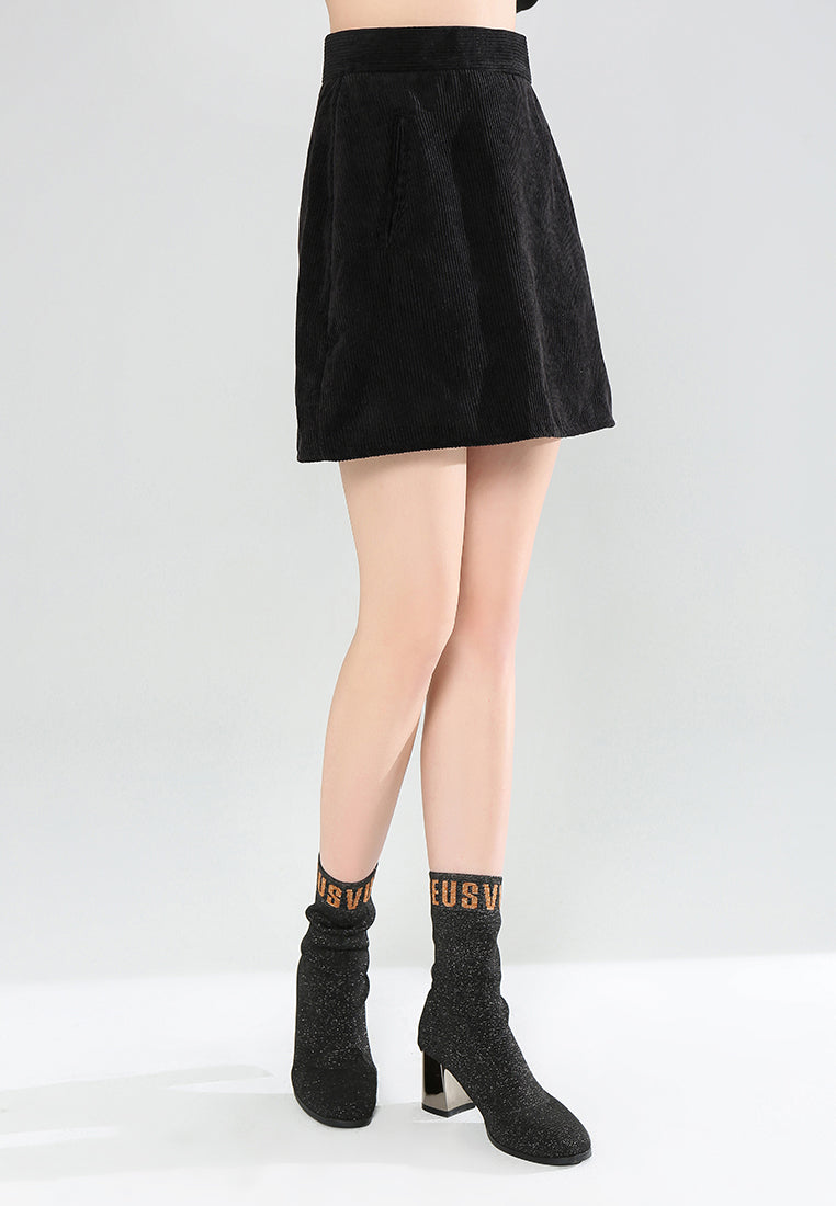 corduroy a-line mini skirt#color_black