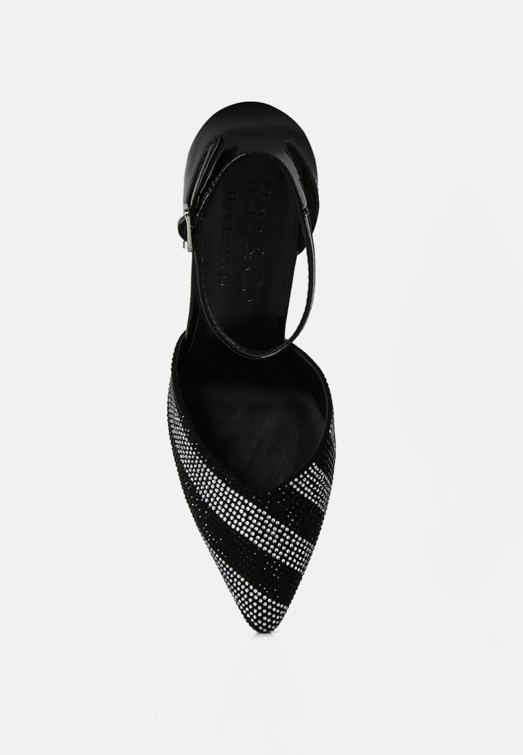 nobles rhinestone patterned stiletto sandals#color_black