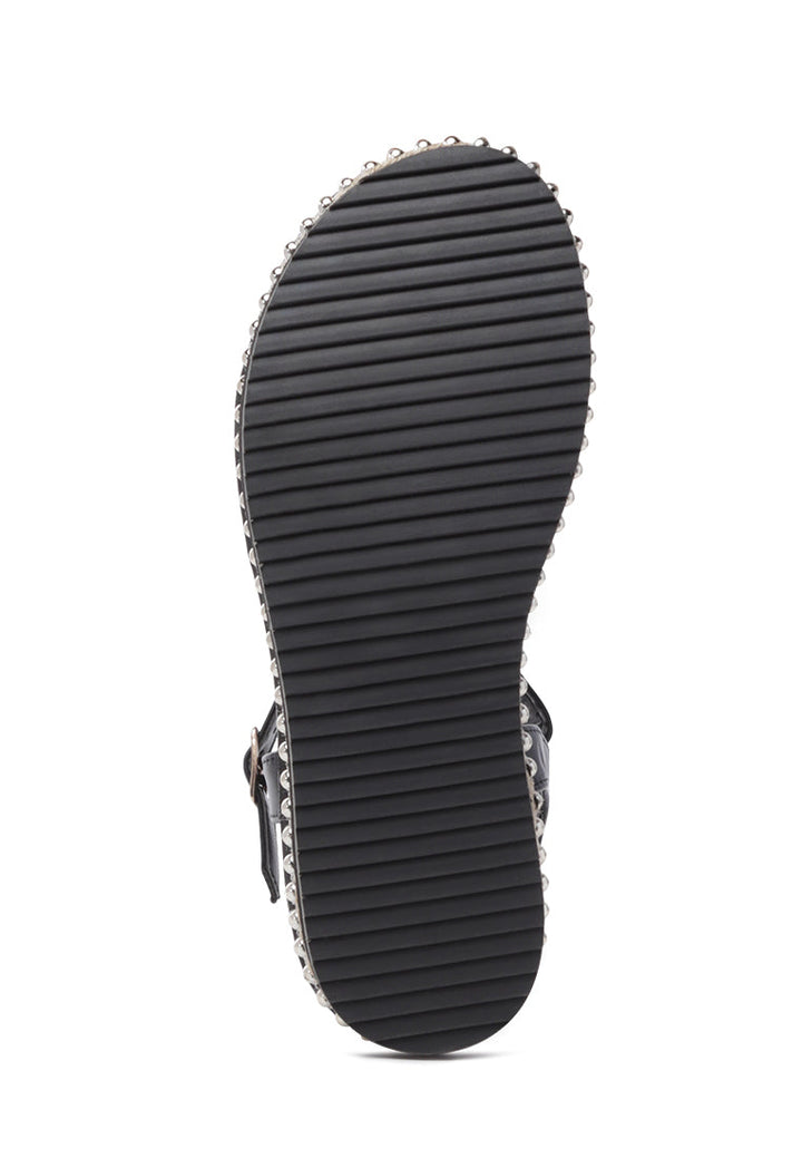 jackie metallic studs and beads detail flatform sandals#color_black