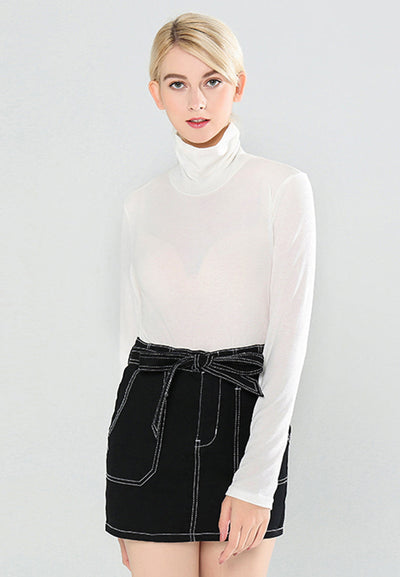 mini skirt with self-tie belt#color_black