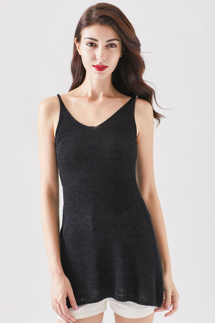 spaghetti knitted tunic top#color_black