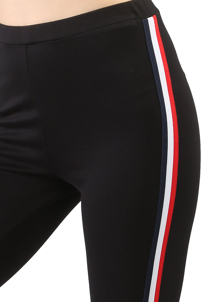 striped tape side leggings#color_black