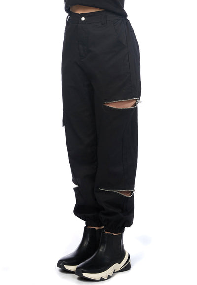 zipper closure slits dance track pants#color_black