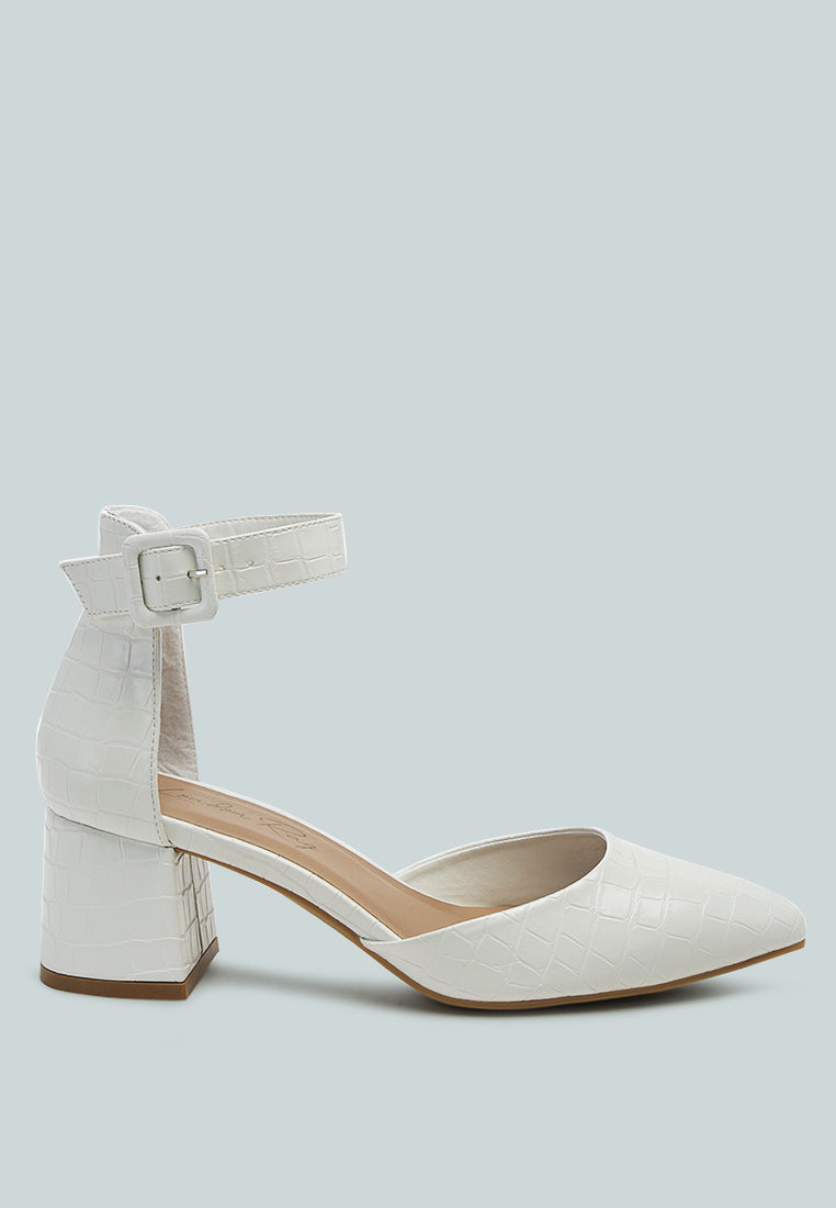 low heel ankle strap block sandal#color_white