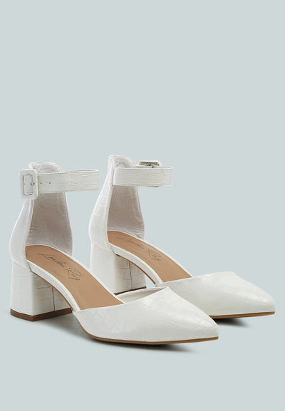 low heel ankle strap block sandal#color_white